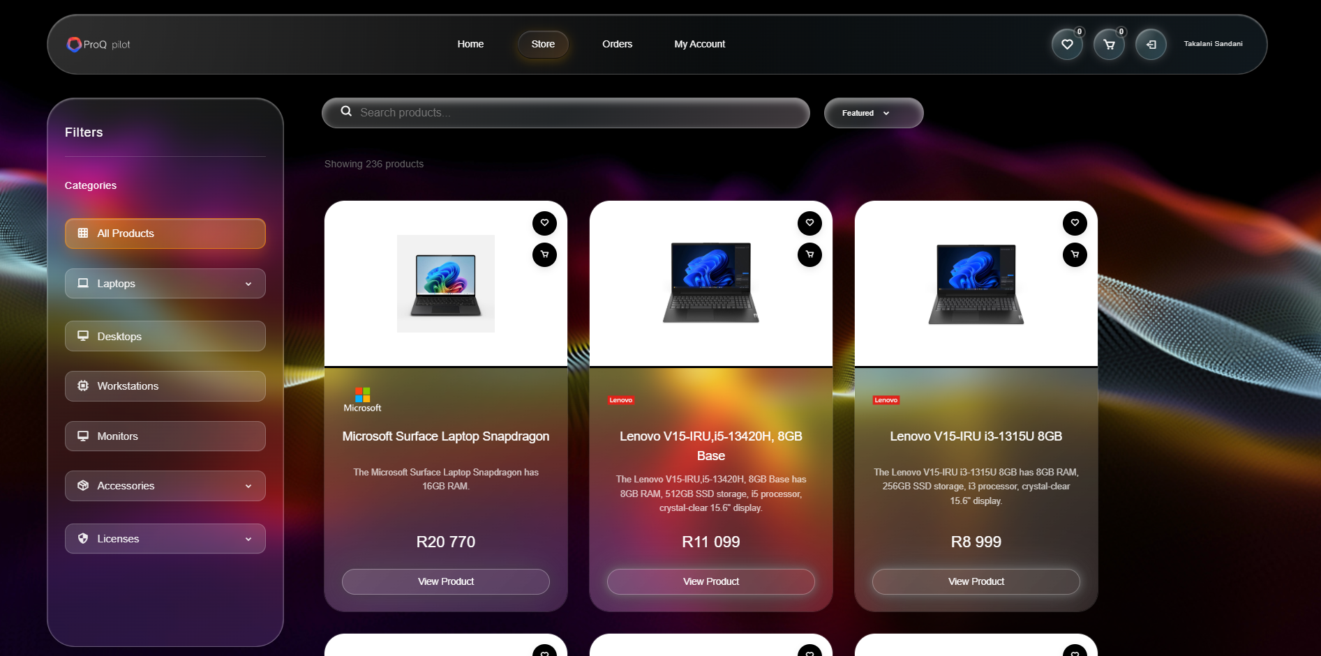 ProQ Pilot storefront and procurement experience